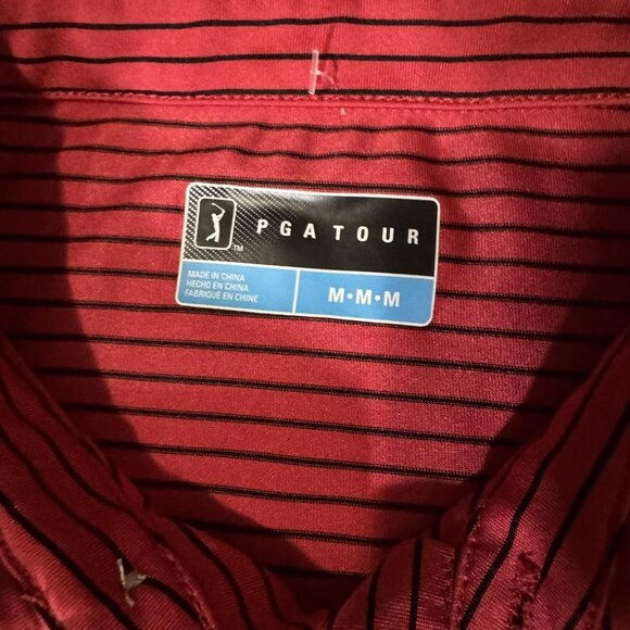 PGA TOUR Polo Shirt Mens Medium Red Black Striped Golf Performance Athletic - Picture 3 of 7